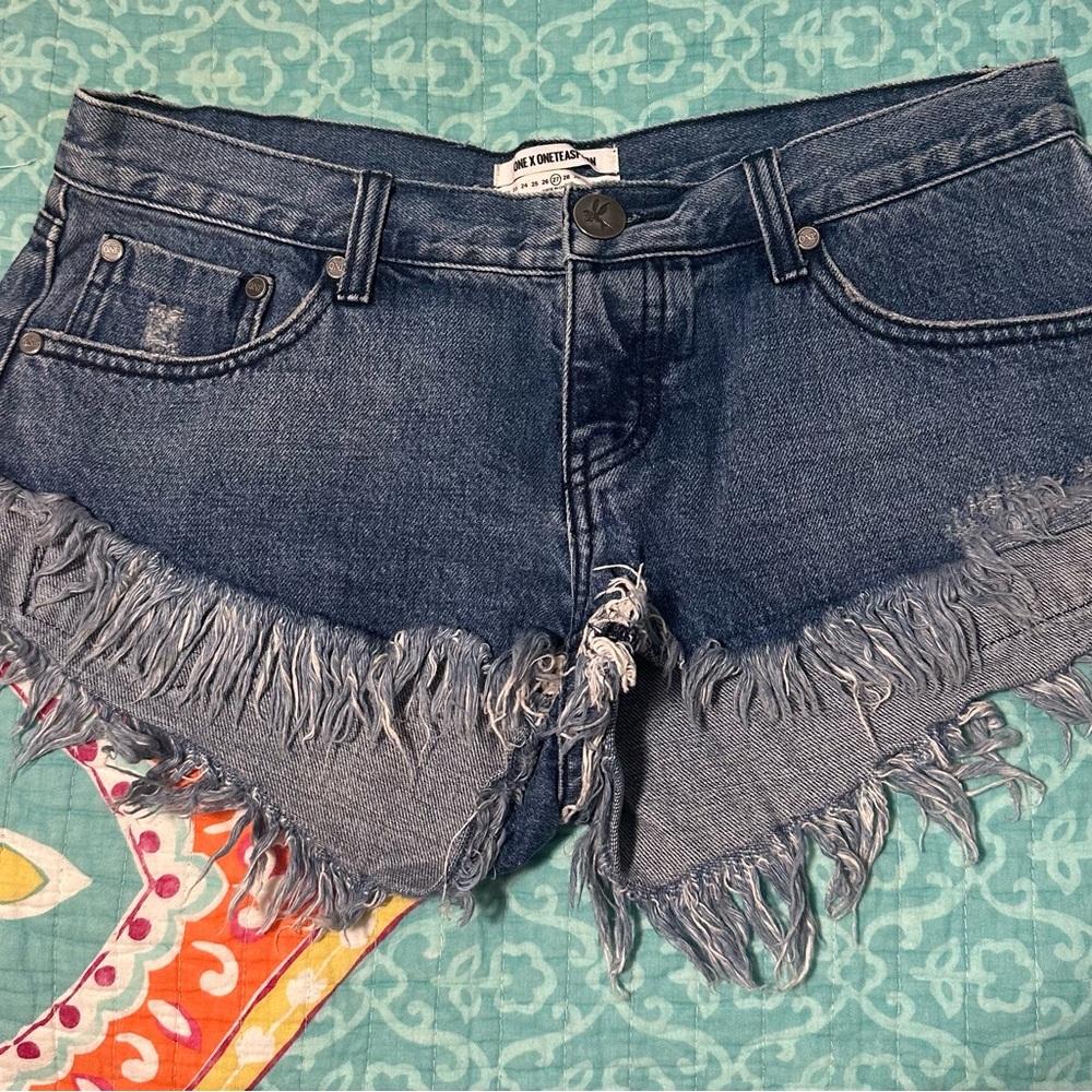 One X Oneteaspoon Denim Fringe Shorts